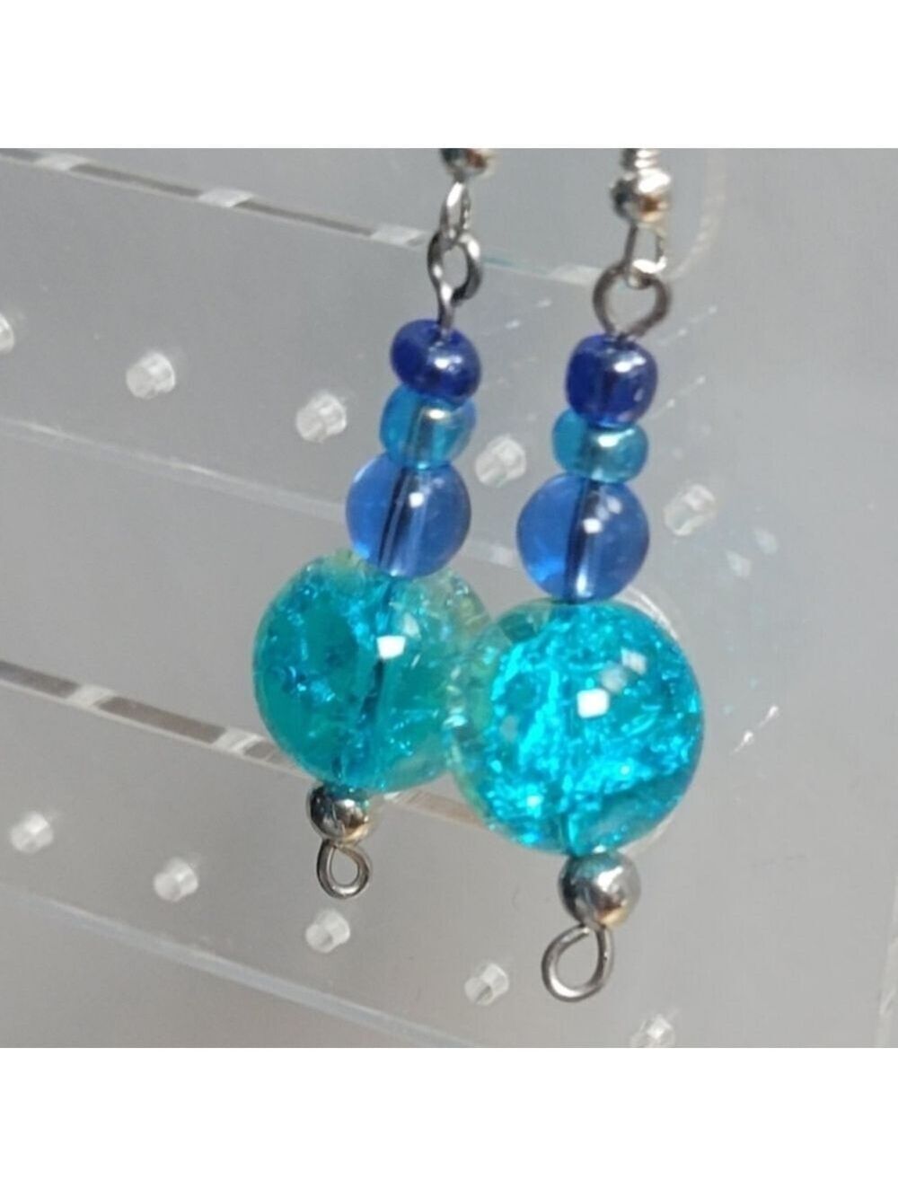 Glass Bead Drop Hook Earrings Handmade - Picture 4 of 6